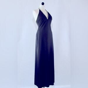 JS Collection 90s Long Black Halter Dress Vintage 1990s Rhinestones Formal